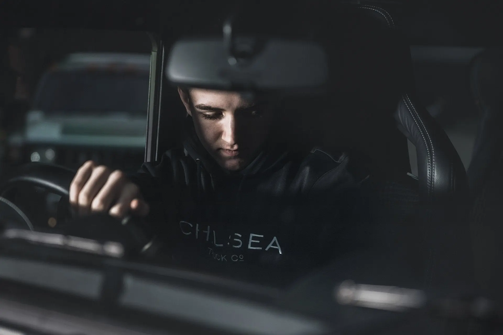 Men's Black with White Embroidery Chelsea Truck Co Hoodie - Image 7