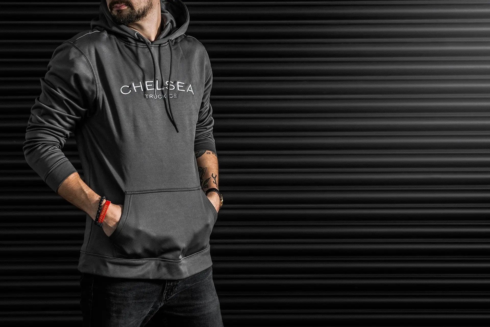 Men's Steel Grey with Silver Embroidery Chelsea Truck Co Hoodie - Image 3