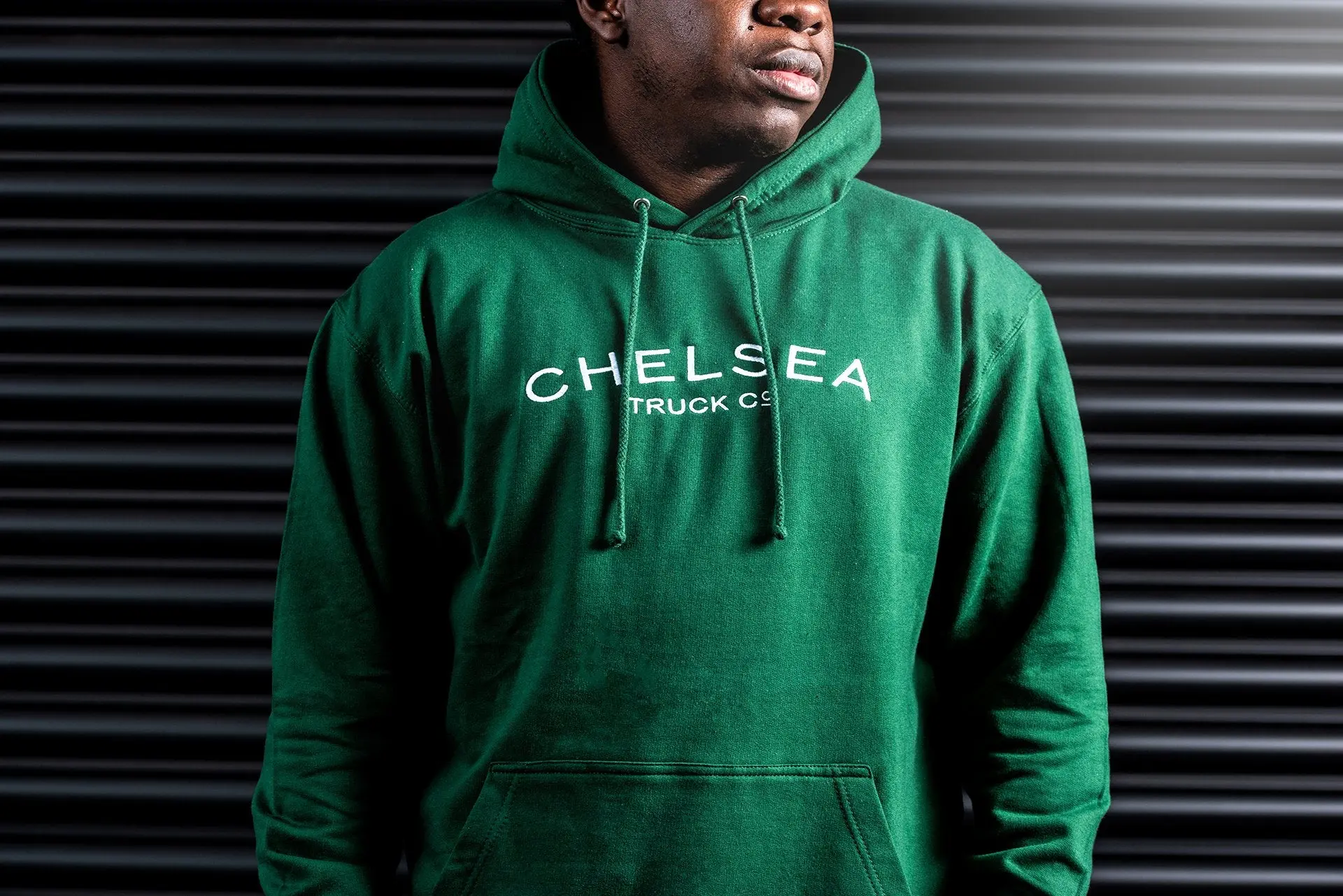 Men's Green with White Embroidery Chelsea Truck Co Hoodie - Image 4