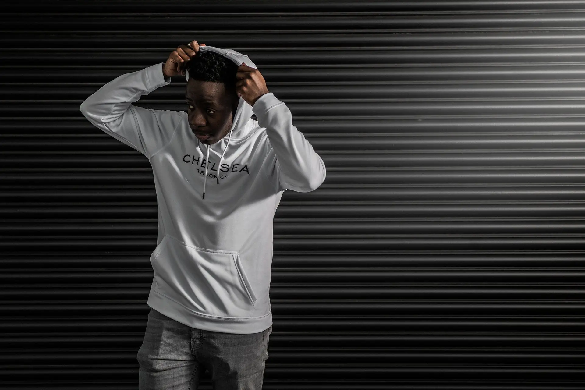 Men's White with Black Embroidery Chelsea Truck Co Hoodie - Image 5