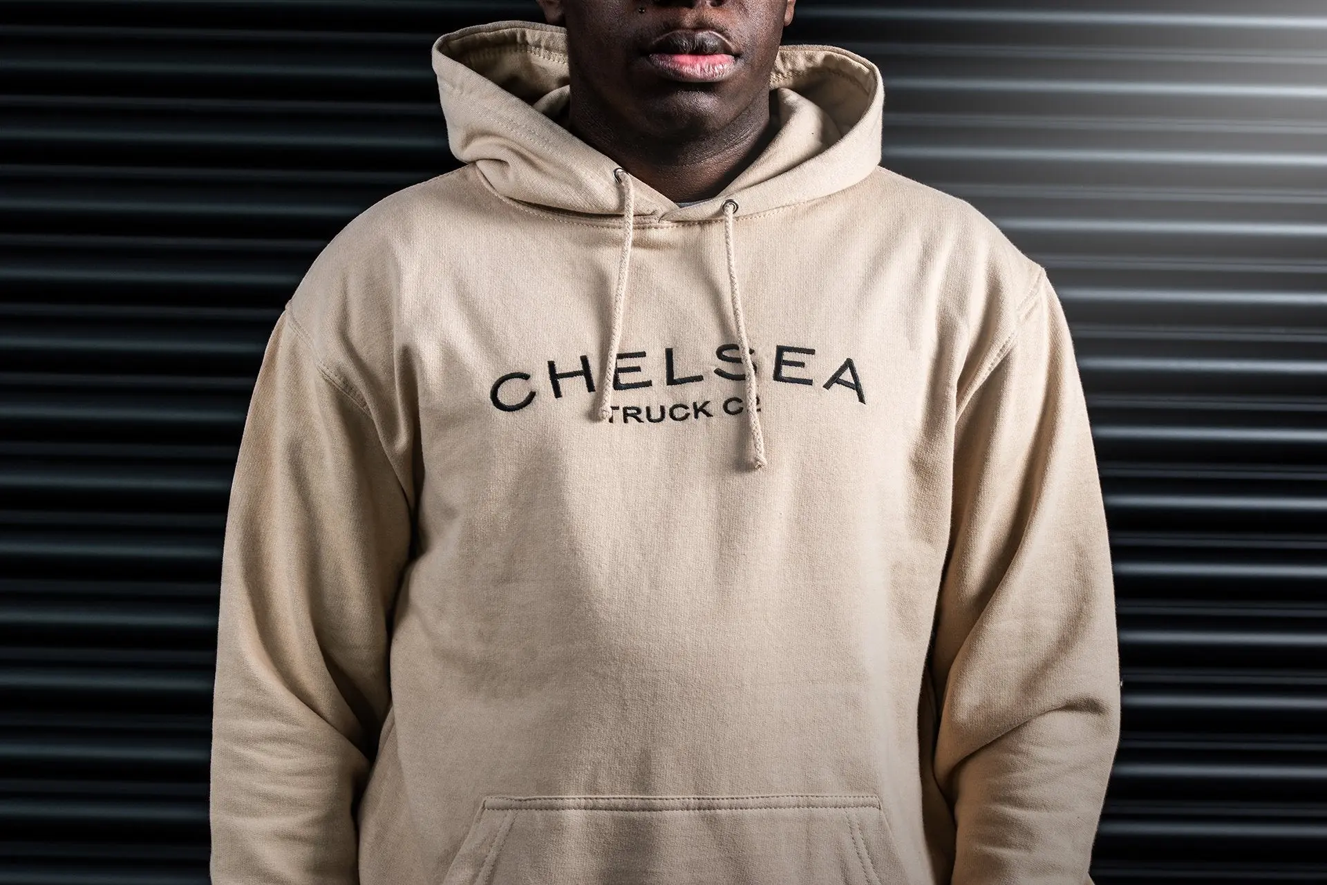 Men's Desert Sand with Black Embroidery Chelsea Truck Co Hoodie - Image 3
