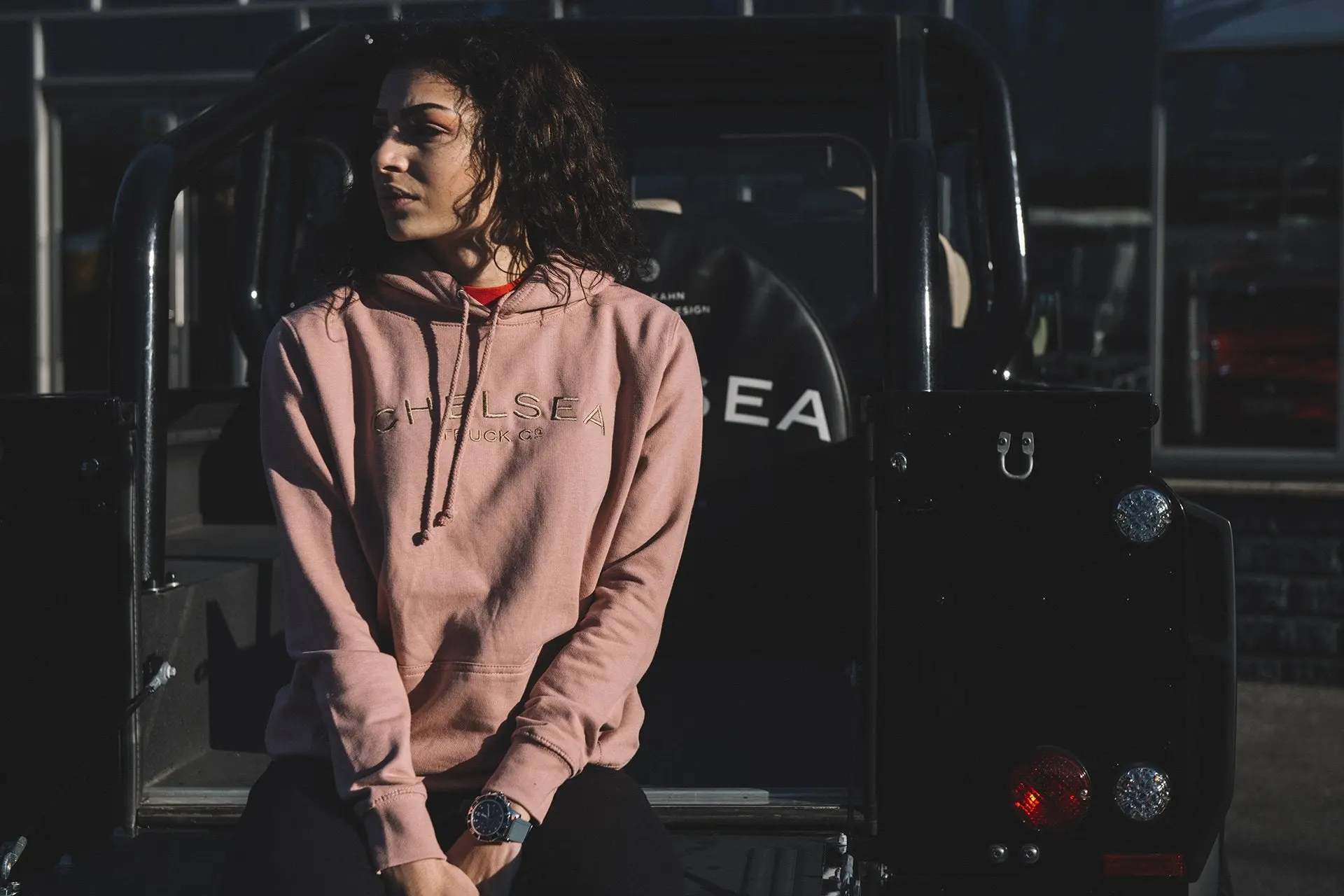 Women's Dusty Pink with Gold Embroidery Chelsea Truck Co Hoodie - Image 3