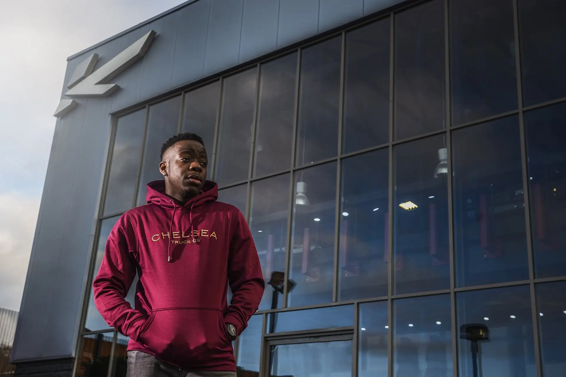 Men's Berry Red with Gold Embroidery Chelsea Truck Co Hoodie - Image 5