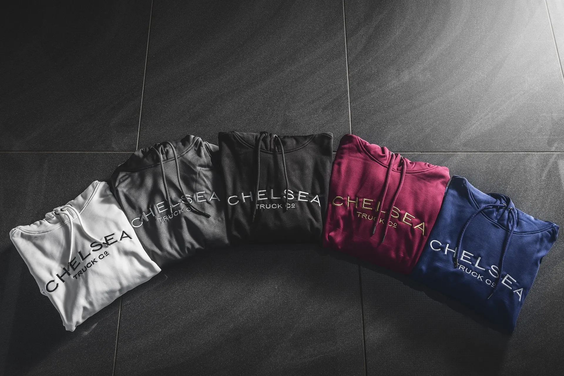 Men's Berry Red with Gold Embroidery Chelsea Truck Co Hoodie - Image 7